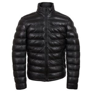 Sheepskin Leather Goose Down Puffer Jacket | Quilted Winter Coat for Men