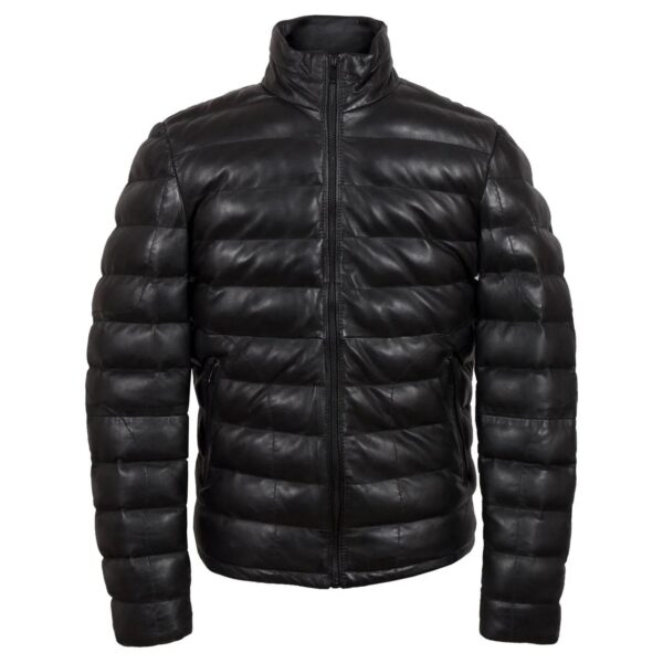 Sheepskin Leather Goose Down Puffer Jacket | Quilted Winter Coat for Men