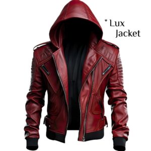 Handmade Red Maroon Sheepskin Leather Biker Jacket | Hooded Motorcycle Style