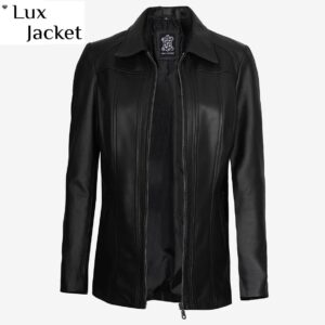 Women's Handmade Sheepskin Leather Car Coat | Mid-Length Black Jacket