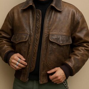 Vintage Brown Cowhide Leather Bomber Jacket | Handmade Distressed Aviator Style