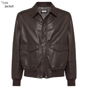 Brunello Cucinelli Sheepskin Aviator Leather Jacket | Brown Bomber Coat for Men