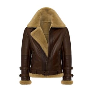 Men's B3 Aviator Sheepskin Leather Jacket | Faux Shearling Lined Brown Bomber
