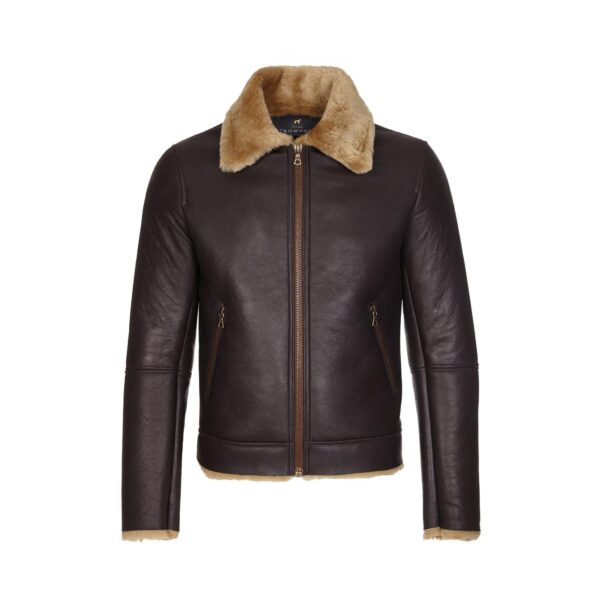 il_fullxfull.7330945517_58vs.jpg Men's Dark Brown Sheepskin Aviator Jacket | Tan Shearling Collar Winter Bomber