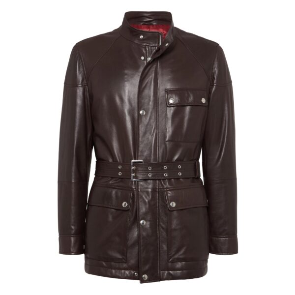 Brunello Cucinelli Sheepskin Leather Safari Jacket | Rust Brown Belted Field Coat