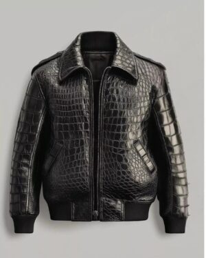 il_fullxfull.7416094626_3ga4.jpg Crocodile Embossed Cowhide Leather Bomber Jacket | Black Textured Flight Coat