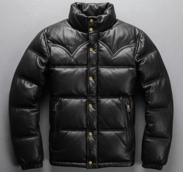 il_fullxfull.7464137587_96ro.jpg Sheepskin Leather Down Puffer Jacket | Black Quilted Western Yoke Men's Coat