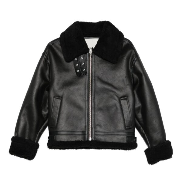 Women's Black Sheepskin Leather Bomber Jacket | Faux Shearling Lined Aviator Coat