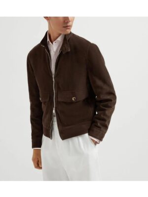 Brunello Cucinelli Dark Brown Suede Leather Jacket | Minimalist Luxury Outerwear